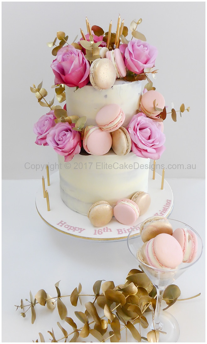 Naked cake with roses for a girl-womans birthday